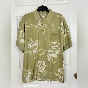 VTG Tommy Bahama Shirt Men's L Green Preppy Casual Golf Hawaiian Button Up Silk